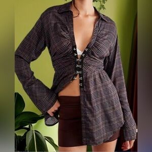 NWT Free People • We the Free Plaid Catalina Remade Shirt Black Combo Size Small